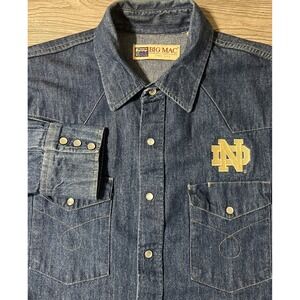 VNT 90s Big Mac Pearl Snap Dark Wash Blue Jean Shirt Notre Dame Size Large Tall